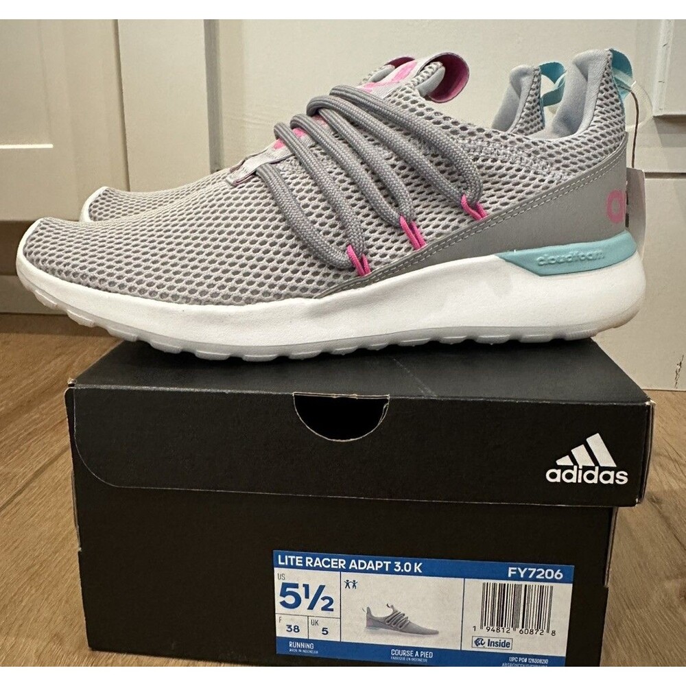 Youth Girls Adidas Lite Racer Adapt 3.0 K Sneakers Shoes Gray Pink Size 5.5 NIB!